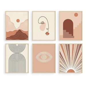 Set of 6 Boho Art Prints Mid Century Modern Wall Art,Natural Boho 11x14 Unframed